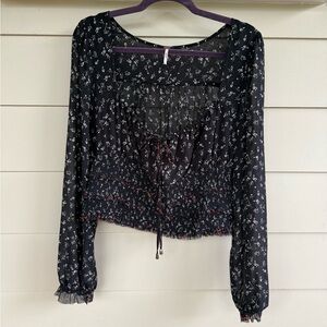 Free people peasant floral Black Women's Top